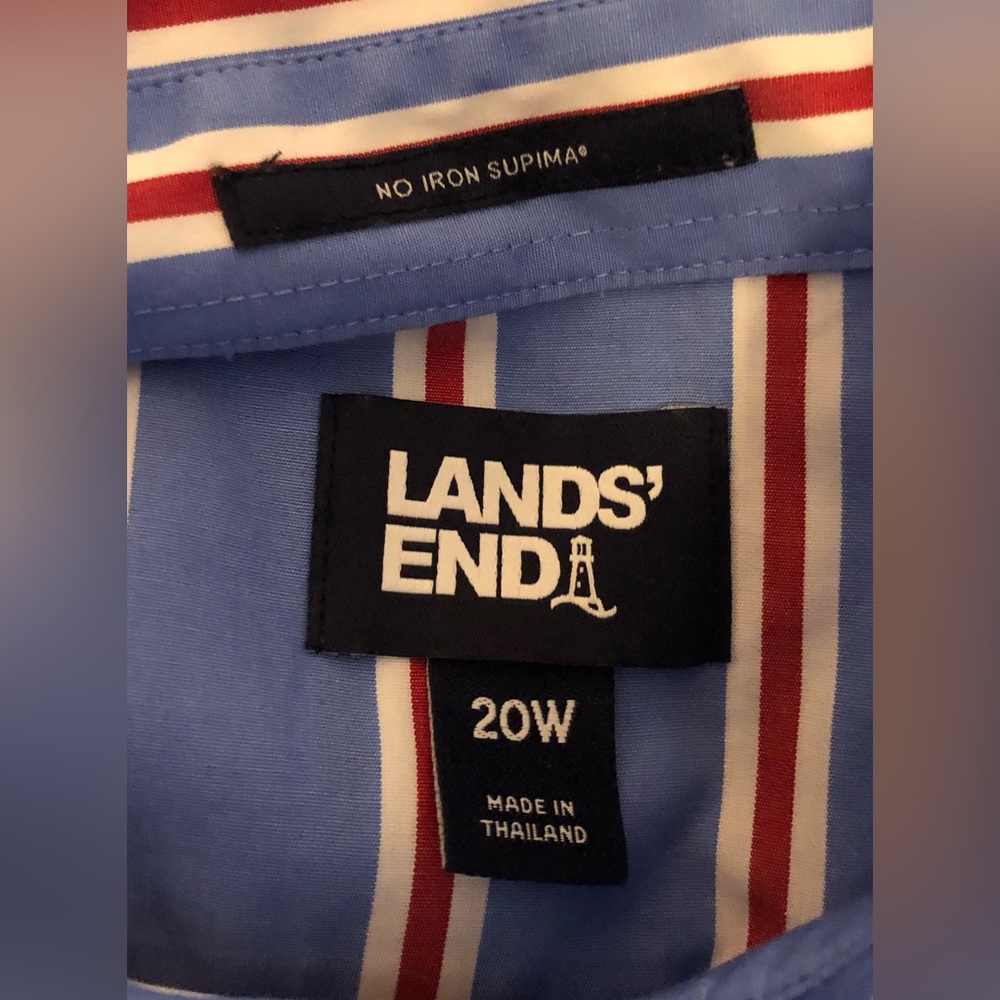 Lands' End Blue Button-Down with Red and White Stripes - Picture 4 of 4